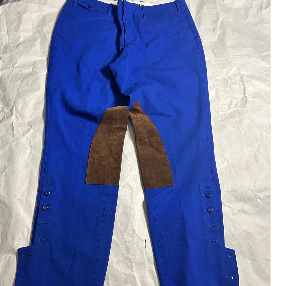 Ralph‎ Lauren Womens Royal Blue Button Equestrian Riding Pants 12x27 Suede Patch